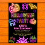Halloween Verjaardagsuitnodiging Kinder Neon Party Kaart