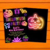 Halloween Verjaardagsuitnodiging Kinder Neon Party Kaart