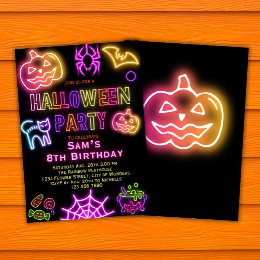 Halloween Verjaardagsuitnodiging Kinder Neon Party Kaart