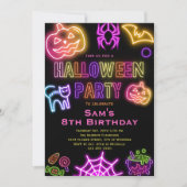 Halloween Verjaardagsuitnodiging Kinder Neon Party Kaart (Voorkant)