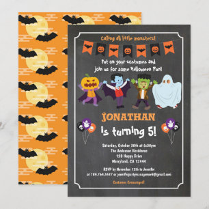 Halloween verjaardagsuitnodiging voor kind krijtbo kaart