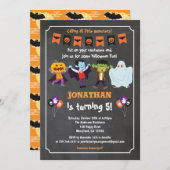 Halloween verjaardagsuitnodiging voor kinderskrijt kaart (Voorkant / Achterkant)