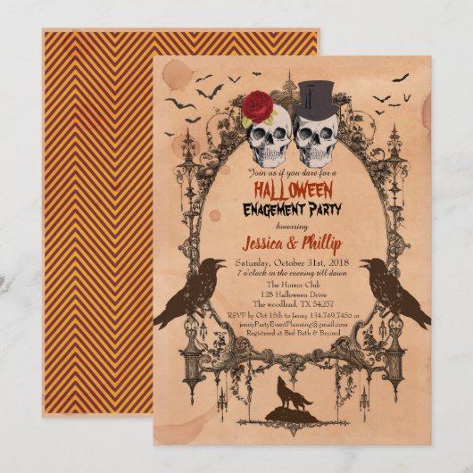 Halloween verlovingspartij nodigt suikerschedel ui kaart (Voorkant / Achterkant)