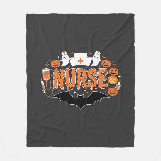 Halloween Verpleegster Drip Pendelende Pompoen Gee Fleece Deken (Voorkant)