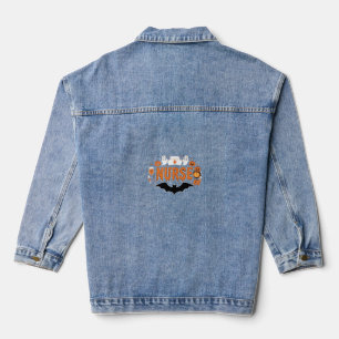Halloween Verpleegster Druppelende Pompoen Geest V Denim Jacket