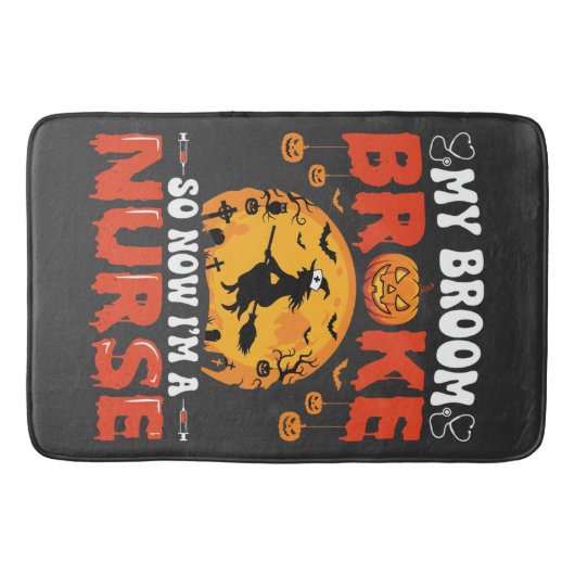Halloween Verpleegster Gebroken Bezem Heks Grafisc Badmat (Voorkant)