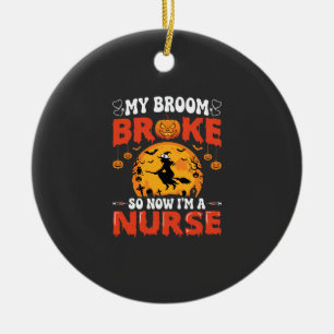 Halloween Verpleegster Gebroken Bezem Heks Grafisc Keramisch Ornament
