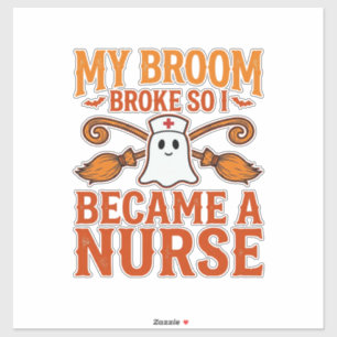 Halloween Verpleegster Geest Bezem Vintage Shirt O Sticker