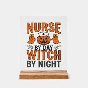 Halloween Verpleegster Heks Bij Nacht Vintage Shir Acryl Bord