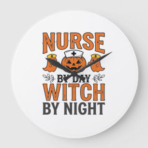 Halloween Verpleegster Heks Bij Nacht Vintage Shir Grote Klok
