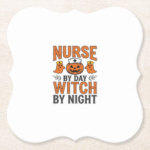 Halloween Verpleegster Heks Bij Nacht Vintage Shir Kartonnen Onderzetters