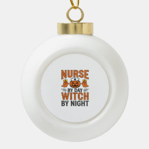 Halloween Verpleegster Heks Bij Nacht Vintage Shir Keramische Bal Ornament