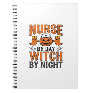 Halloween Verpleegster Heks Bij Nacht Vintage Shir Notitieboek