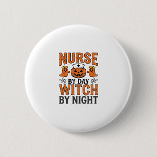 Halloween Verpleegster Heks Bij Nacht Vintage Shir Ronde Button 5,7 Cm