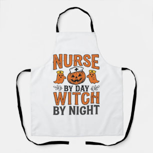 Halloween Verpleegster Heks Bij Nacht Vintage Shir Schort