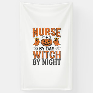 Halloween Verpleegster Heks Bij Nacht Vintage Shir Spandoek