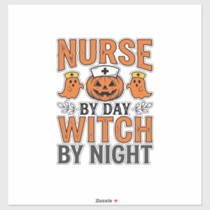Halloween Verpleegster Heks Bij Nacht Vintage Shir Sticker