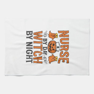 Halloween Verpleegster Heks Bij Nacht Vintage Shir Theedoek
