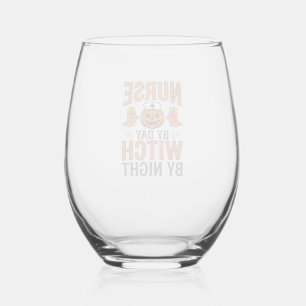 Halloween Verpleegster Heks Bij Nacht Vintage Shir Wijnglas Zonder Voet