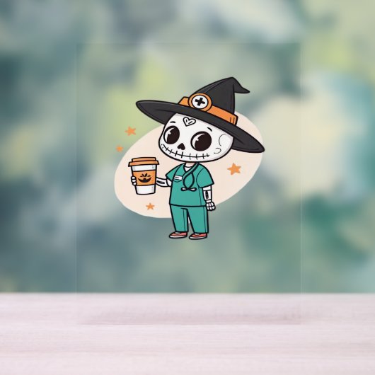 Halloween Verpleegster met Koffie Dragen Heksen Pe Acryl Bord (Neutraal)