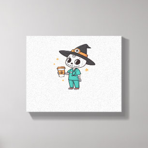 Halloween Verpleegster met Koffie Dragen Heksen Pe Canvas Afdruk