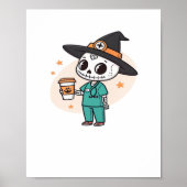 Halloween Verpleegster met Koffie Dragen Heksen Pe Poster (Voorkant)