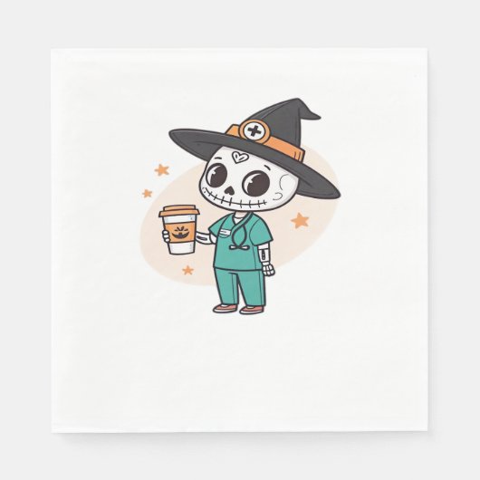 Halloween Verpleegster met Koffie Dragen Heksen Pe Servet (Voorkant)