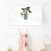 Halloween Verpleegster met Koffie Dragen Heksen Pe Spandoek (Insitu)