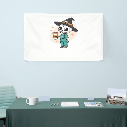 Halloween Verpleegster met Koffie Dragen Heksen Pe Spandoek (Beurs)