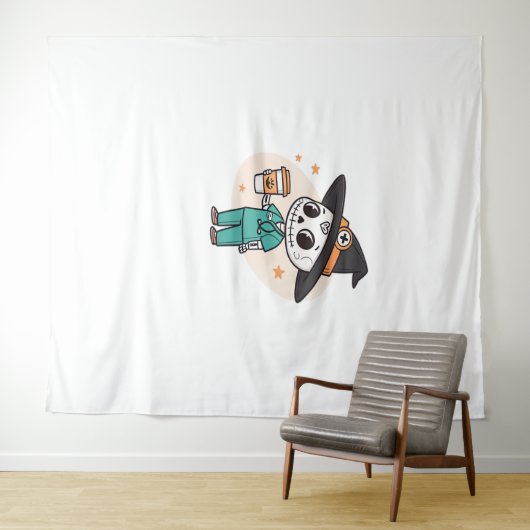 Halloween Verpleegster met Koffie Dragen Heksen Pe Wandkleed (In Situ (horizontaal))