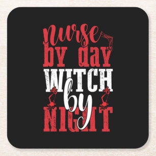 Halloween verpleegster per dag heks by nacht kartonnen onderzetters