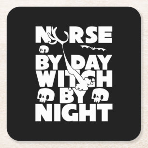 Halloween verpleegster per dag heks by Night Kartonnen Onderzetters