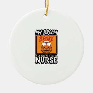 Halloween Verpleegster Pompoen Bezem Gebroken Vint Keramisch Ornament