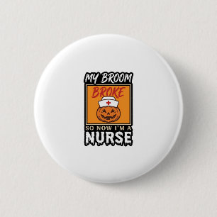 Halloween Verpleegster Pompoen Bezem Gebroken Vint Ronde Button 5,7 Cm