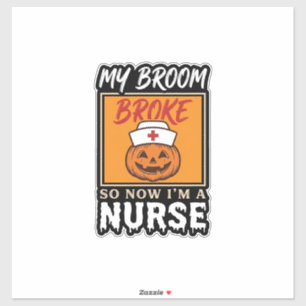 Halloween Verpleegster Pompoen Bezem Gebroken Vint Sticker
