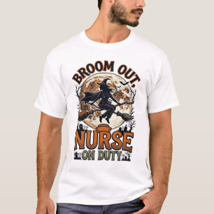 Halloween Verpleegster Shirt Grappige Heks Bezems 