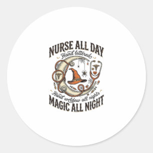 Halloween Verpleegster Shirt Hekserij Medische Nac Ronde Sticker