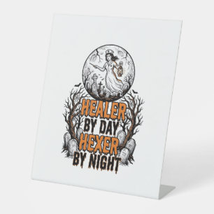 Halloween Verpleegster Shirt Vintage Gravure Griez Reclamebord Met Voetstuk