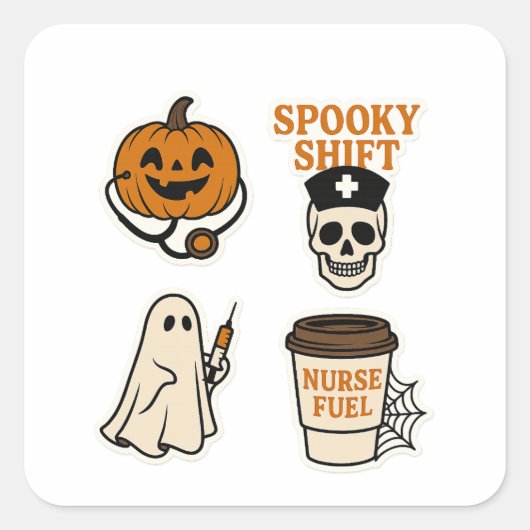 Halloween-verpleegster-stickerpakket – 5 ontwerpen vierkante sticker (Voorkant)