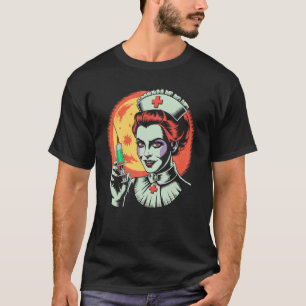 Halloween verpleegster verzorging griezelige gezon t-shirt