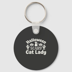 Halloween Verschrikkelijke Kat Dame_1 Sleutelhanger