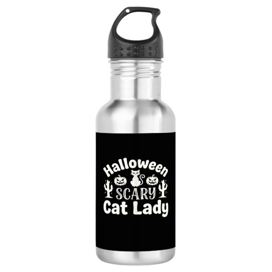 Halloween Verschrikkelijke Kat Dame_1 Waterfles (Voorkant)