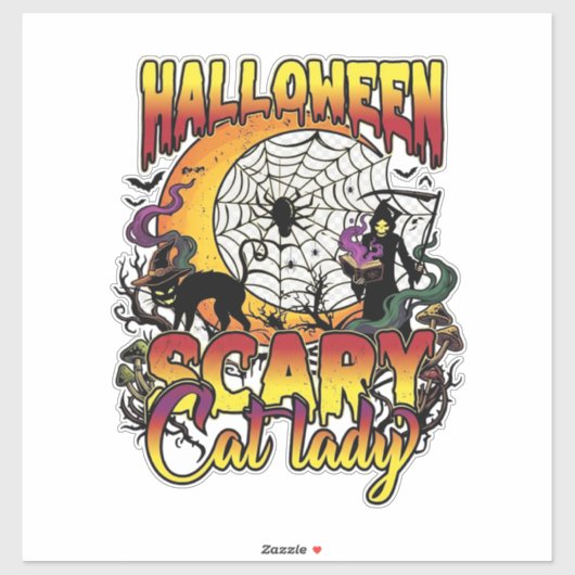 Halloween Verschrikkelijke Kat Dame Grim Reaper Ma Sticker (Vel)