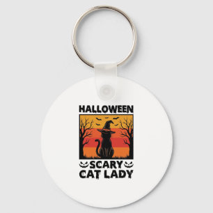 Halloween Verschrikkelijke Kat Dame Vintage Gravur Sleutelhanger