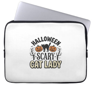 Halloween Verschrikkelijke Kat Dame Vintage Vector Laptop Sleeve