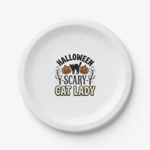 Halloween Verschrikkelijke Kat Dame Vintage Vector Papieren Bordje