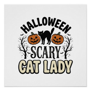 Halloween Verschrikkelijke Kat Dame Vintage Vector Perfect Poster
