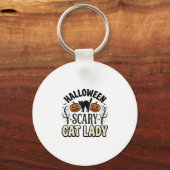 Halloween Verschrikkelijke Kat Dame Vintage Vector Sleutelhanger (Voorkant)