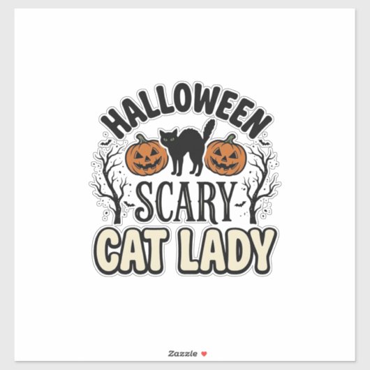Halloween Verschrikkelijke Kat Dame Vintage Vector Sticker (Vel)