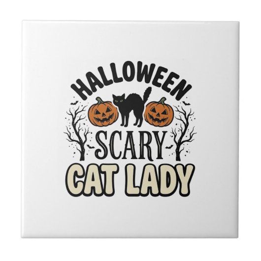 Halloween Verschrikkelijke Kat Dame Vintage Vector Tegeltje (Voorkant)